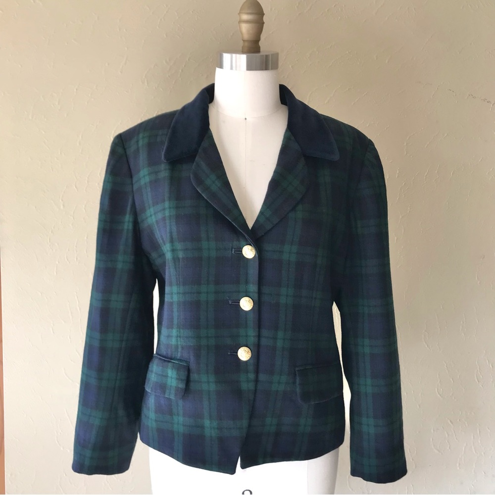 JH Collectibles Vintage Wool Union Made Green and Blue Plaid Blazer 14P